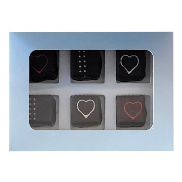 Boite St-Valentin - 6 chocolats fins avec alcool