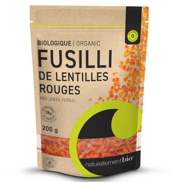 Pâtes fusilli de lentilles rouges biologiques