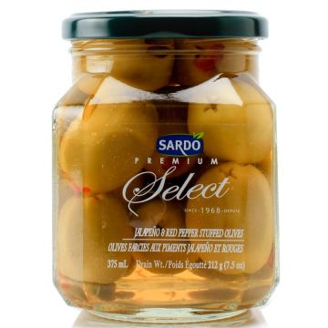 Olives farcies - Aux piments jalapenos et piments rouges