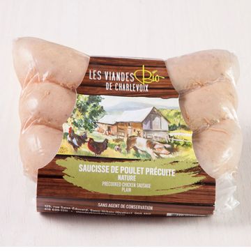 Saucisses  de poulet précuites nature biologiques