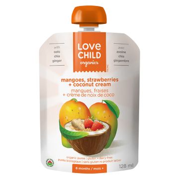 Purée biologique - Mangues, fraises et crème de noix de coco