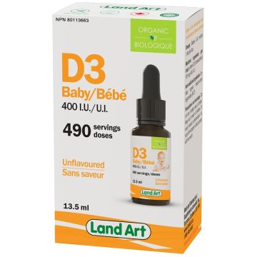 Vitamine D3 400 UI biologique sans saveur - Santé des bébés