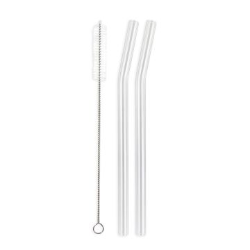 Ensemble paille en verre -  Régulière diamètre 9,5 mm (0,375 po) / longueur 203,2 mm (8 po) pliée